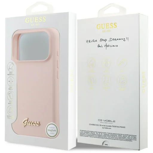 iPhone 17 Pro Guess Silicone Script Metal Logo MagSafe tok rózsaszín - 8