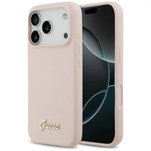 iPhone 17 Pro Guess Silicone Script Metal Logo MagSafe tok rózsaszín - 1