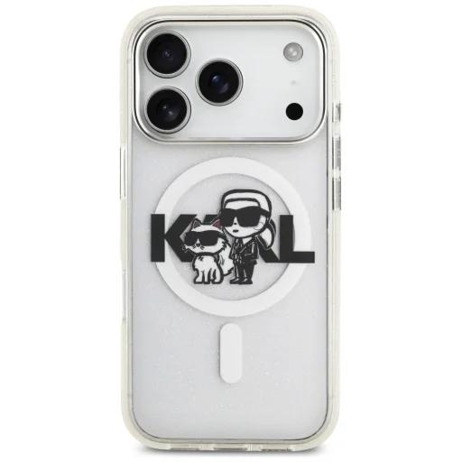 iPhone 17 Pro Karl Lagerfeld IML Glitter Karl & Choupette Sketch Logo MagSafe tok átlátszó - 3