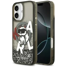 iPhone 17 Karl Lagerfeld Liquid Glitter Choupette Logo MagSafe fekete tok