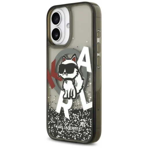iPhone 17 Karl Lagerfeld Liquid Glitter Choupette Logo MagSafe fekete tok - 2