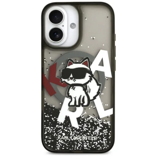 iPhone 17 Karl Lagerfeld Liquid Glitter Choupette Logo MagSafe fekete tok - 3