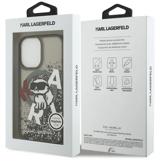 iPhone 17 Karl Lagerfeld Liquid Glitter Choupette Logo MagSafe fekete tok - 8