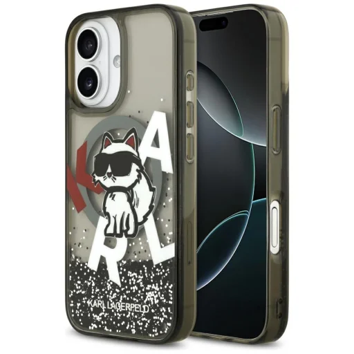 iPhone 17 Karl Lagerfeld Liquid Glitter Choupette Logo MagSafe fekete tok - 1