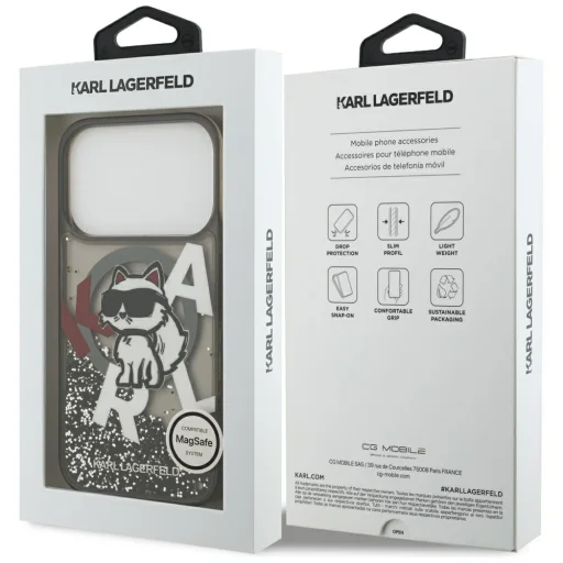 iPhone 17 Pro Karl Lagerfeld Liquid Glitter Choupette Logo MagSafe fekete tok - 8