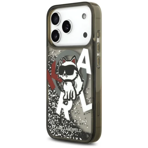 iPhone 17 Pro Karl Lagerfeld Liquid Glitter Choupette Logo MagSafe fekete tok - 2