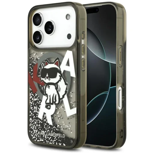 iPhone 17 Pro Karl Lagerfeld Liquid Glitter Choupette Logo MagSafe fekete tok - 1