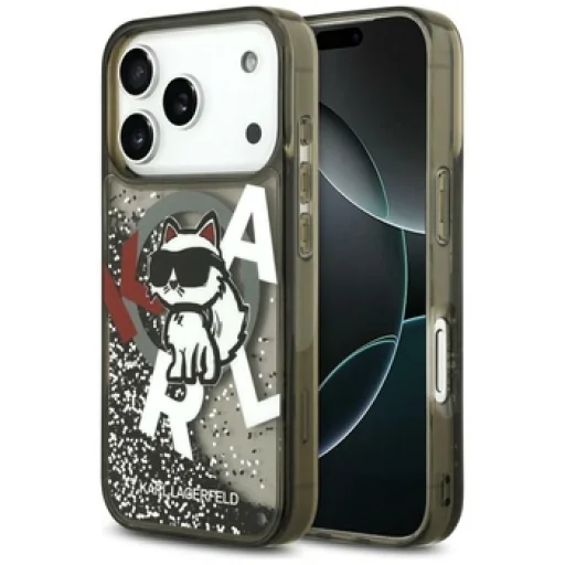 iPhone 17 Pro Max Karl Lagerfeld Liquid Glitter Choupette Logo MagSafe fekete tok - 1