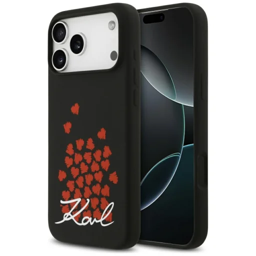 iPhone 17 Pro Max Karl Lagerfeld Silicone Heart Sign Logo MagSafe tok fekete - 1