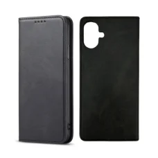 Samsung Galaxy A07 mágneses PU bőr fliptok kártyatartóval fekete Alphajack
