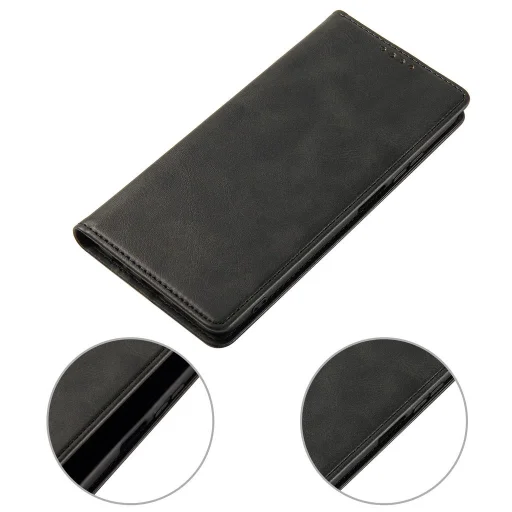Samsung Galaxy A07 mágneses PU bőr fliptok kártyatartóval fekete Alphajack - 4