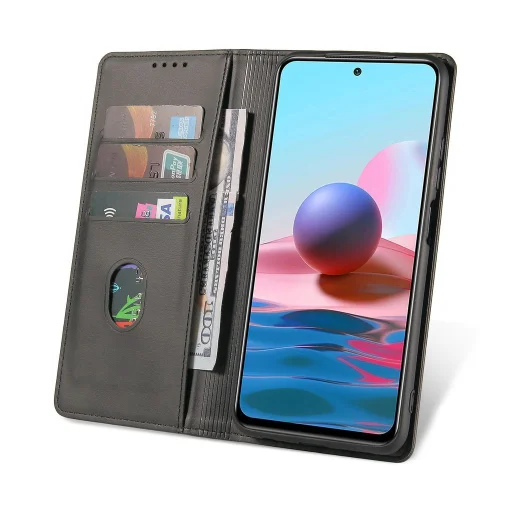 Samsung Galaxy A07 mágneses PU bőr fliptok kártyatartóval fekete Alphajack - 2