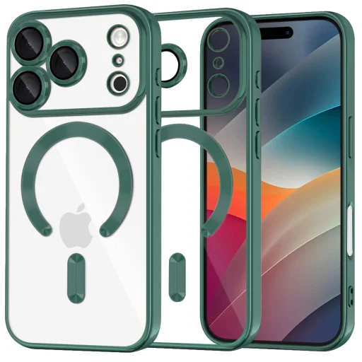 iPhone 17 Pro Techsuit Luxury Crystal MagSafe - Mélyzöld tok - 1