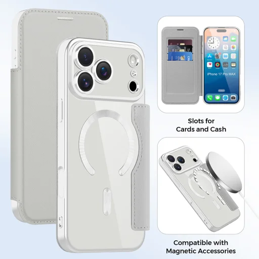 iPhone 17 Pro Szürke Techsuit - SmartMag Book tok - 3