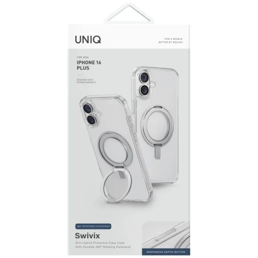 Uniq Swivix 360 Rotating Kickstand iPhone 16 Plus tok - Átlátszó - 2