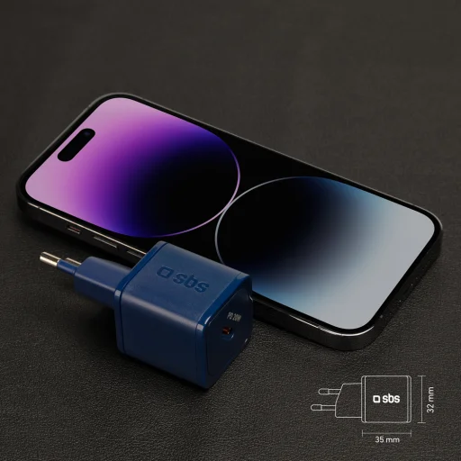 SBS TETRGAN1C20B 20W GaN hálózati töltő Power Delivery-vel - Kék - 8