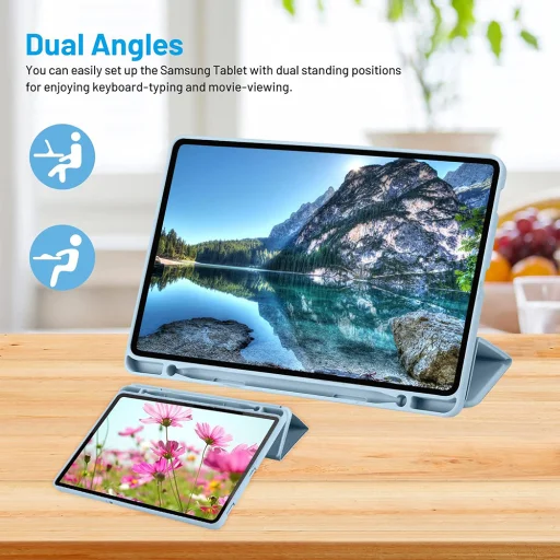 Samsung Galaxy Tab S6 Lite (2020/2022/2024) Sky Blue Techsuit - Flex Trifold (with Pencil Holder) tok - 4