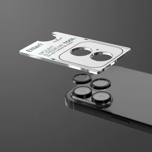 iPhone 17 Etteri kamera lencsevédő fekete üvegfólia, - 4