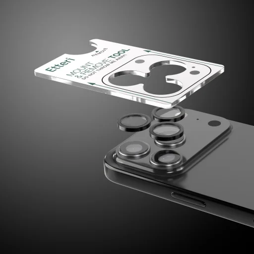 iPhone 17 Pro / 17 Pro Max Etteri kamera lencsevédő üvegfólia fekete - 3