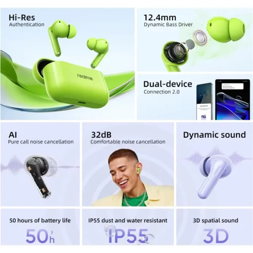 Realme Buds T200, Havas Fehér, Vezeték nélküli fülhallgató - 2