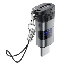  Adapter Acefast (J9) - Digitális kijelzővel, Type-C to USB-C, 480Mbps, 20V/5A, Gyors töltés, adatátvitel - Fém Szürke