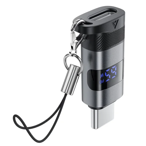  Adapter Acefast (J9) - Digitális kijelzővel, Type-C to USB-C, 480Mbps, 20V/5A, Gyors töltés, adatátvitel - Fém Szürke - 1