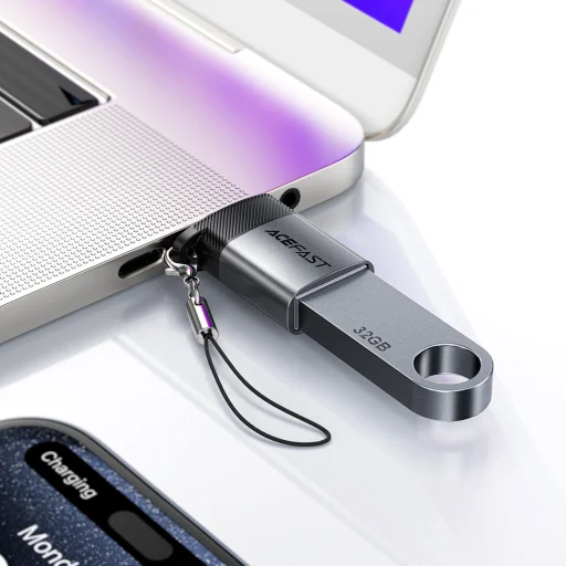 Adapter (J7) - OTG funkcióval, USB-ről Type-C-re, 10Gbps adatátvitel, gyors töltés - Fém Szürke Acefast - 6