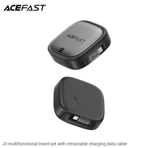 Acefast 2x USB-C, USB, Lightning, Micro-USB, TF Fekete J3 Útikészlet visszahúzható kábellel 60W, 3A, 0.95m Adatkábel - 5
