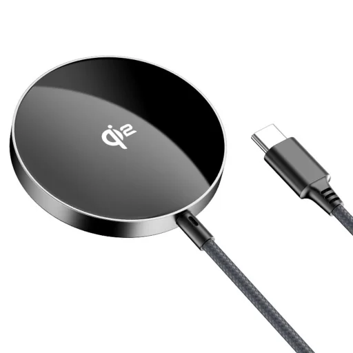 Acefast - Vezeték nélküli mágneses töltő (E24) - MagSafe, Gyors töltés, Qi2, Type-C, 15W, 2.25A, Edzett üveg, 1.2m - Fém szürke - 3