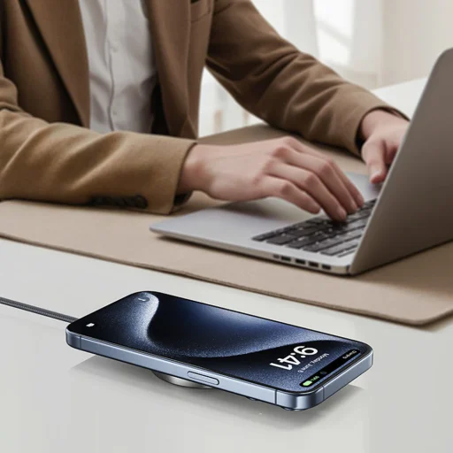 Acefast - Vezeték nélküli mágneses töltő (E24) - MagSafe, Gyors töltés, Qi2, Type-C, 15W, 2.25A, Edzett üveg, 1.2m - Fém szürke - 5