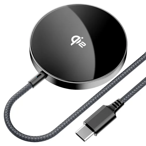 Acefast - Vezeték nélküli mágneses töltő (E24) - MagSafe, Gyors töltés, Qi2, Type-C, 15W, 2.25A, Edzett üveg, 1.2m - Fém szürke - 1