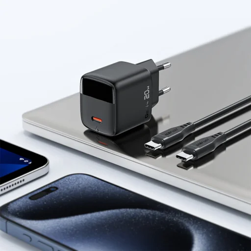Acefast Fali Töltő (A113) - Digitális Kijelzővel, Gyors Töltés, GaN, Type-C, PD20W - Fekete - 7
