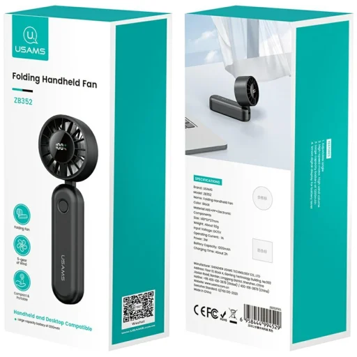 Kézi ventilátor USAMS Mini ZB352 1200mAh összecsukható fekete - 4