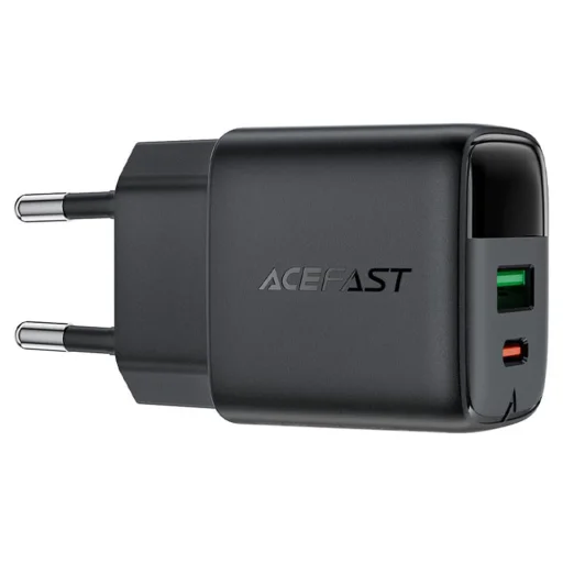 Acefast - Fali töltő (A114) - digitális kijelzővel, gyors töltés, GaN, USB, Type-C, PD25W, 5V/3A - Fekete - 2