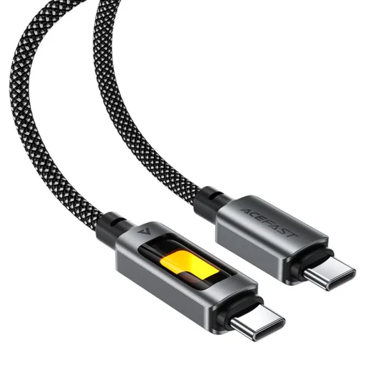 Data Cable (C21-03) Gyors Töltő Acefast, Type-C to Type-C, 60W, 3A, Színes Gradiens Fényhatás, 1.2m - Fekete - 1
