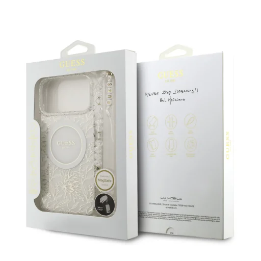  iPhone 17 Pro Max Fehér Guess IML Flowers Allover Pántos MagSafe tok - 7