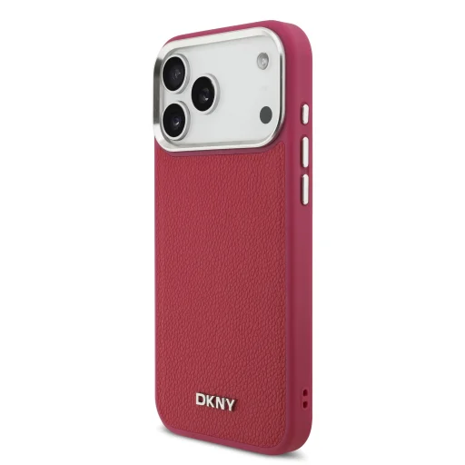 DKNY PU bőr fém logós csuklópántos MagSafe tok iPhone 17 Pro Max-hoz rózsaszín - 2