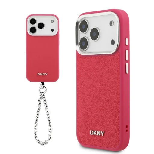 DKNY PU Bőr Fém Logós Csuklóláncos MagSafe Tok iPhone 17 Pro-hoz Rózsaszín - 1