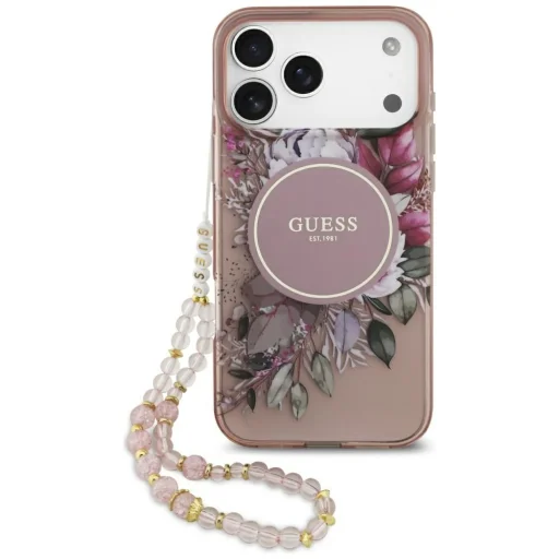  iPhone 17 Pro Max Pink Guess IML Flowers Szíj MagSafe tok - 1