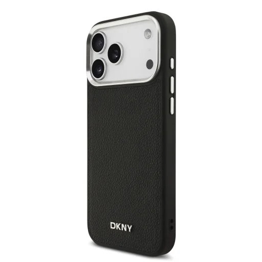 DKNY PU bőrfelbontású fém logós csuklópánt MagSafe tok iPhone 17 Pro Max Fekete tok - 2
