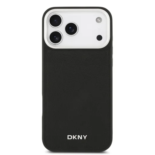 DKNY PU bőrfelbontású fém logós csuklópánt MagSafe tok iPhone 17 Pro Max Fekete tok - 3