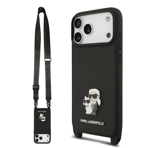  Apple iPhone 17 Pro Max Karl Lagerfeld Saffiano Crossbody Pánt Metal Karl és Choupette tok - 1