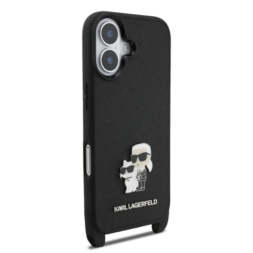  iPhone 17 Fekete Karl Lagerfeld Saffiano Crossbody Strap Metal Karl and Choupette tok - 4