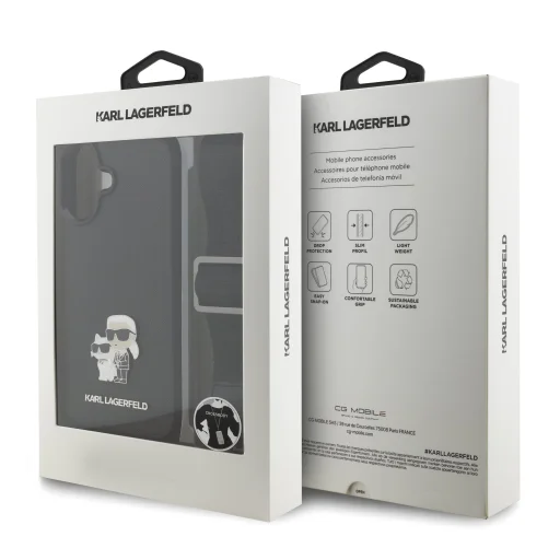  iPhone 17 Fekete Karl Lagerfeld Saffiano Crossbody Strap Metal Karl and Choupette tok - 8
