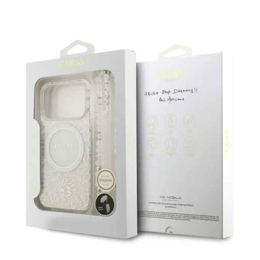  iPhone 17 Pro Fehér Guess IML Flowers Allover Pántos MagSafe tok - 7