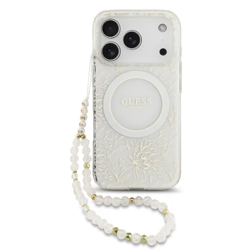  iPhone 17 Pro Fehér Guess IML Flowers Allover Pántos MagSafe tok - 1