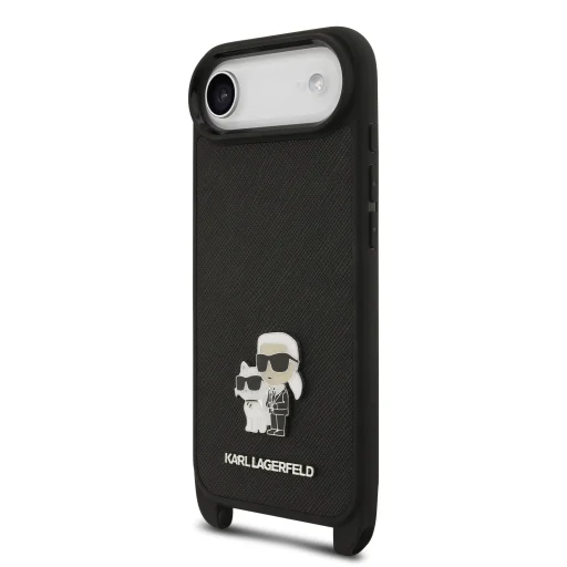  iPhone 17 Air fekete Karl Lagerfeld Saffiano Crossbody Pánt Fém Karl és Choupette tok - 2