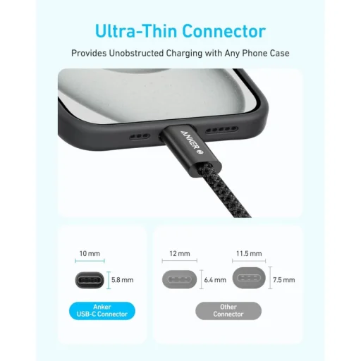 USB-C to USB-C Cable Anker Zolo, 240W, 1.8m, Black A8060H12  - 4