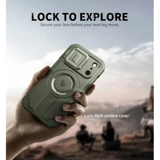 iPhone 17 Pro Dexnor MagSafe 360 ütésálló tok kihajtható állvánnyal és kameravédővel zöld - 3