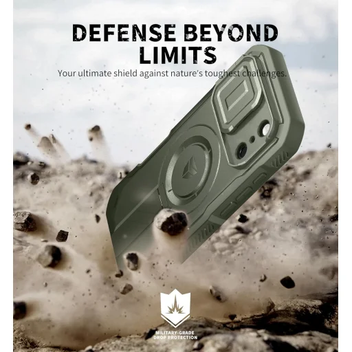 iPhone 17 Pro Dexnor MagSafe 360 ütésálló tok kihajtható állvánnyal és kameravédővel zöld - 5